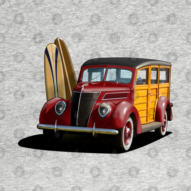 1937 Ford Woody Station Wagon in maroon by candcretro